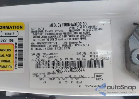 2018 Ford Fusion Titanium z USA, uszkodzony, nr VIN 3FA6P0D99JR233574